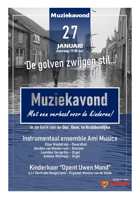 Flyer Muziekavond De golven zwijgen stil